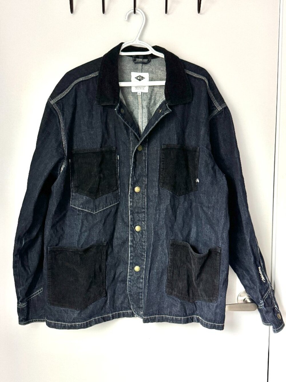 MADNESS Denim Chore Jacket Black Corduroy Trim Size XL Fits L/XL